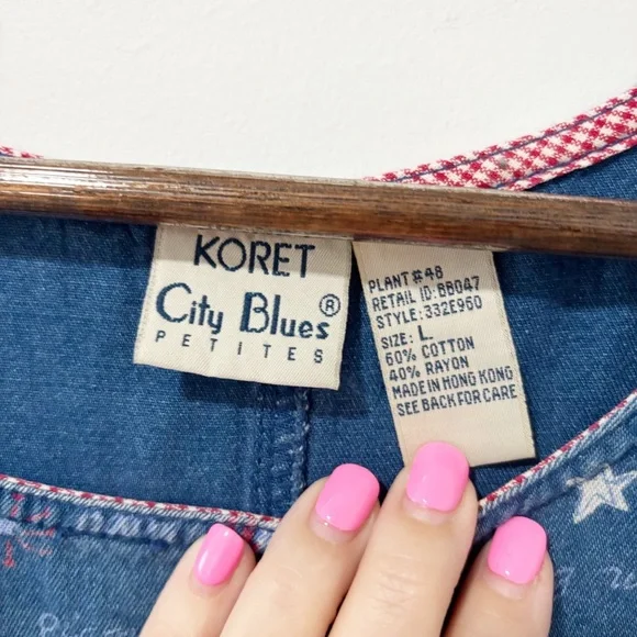 Vintage Koret Blue Sleeveless Midi Dress Womens Large July 4th Americana Novelty - Picture 4 of 8